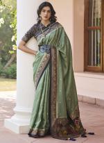 Viscose Green Party Wear Weaving Saree